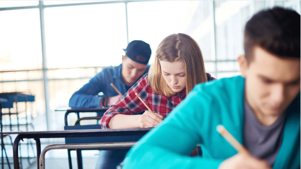 students taking exam
